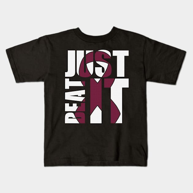 Just Beat It Sickle Cell Awareness Burgundy Ribbon Warrior Kids T-Shirt by celsaclaudio506